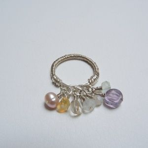 Sterling silver wire wrapped dangle ring